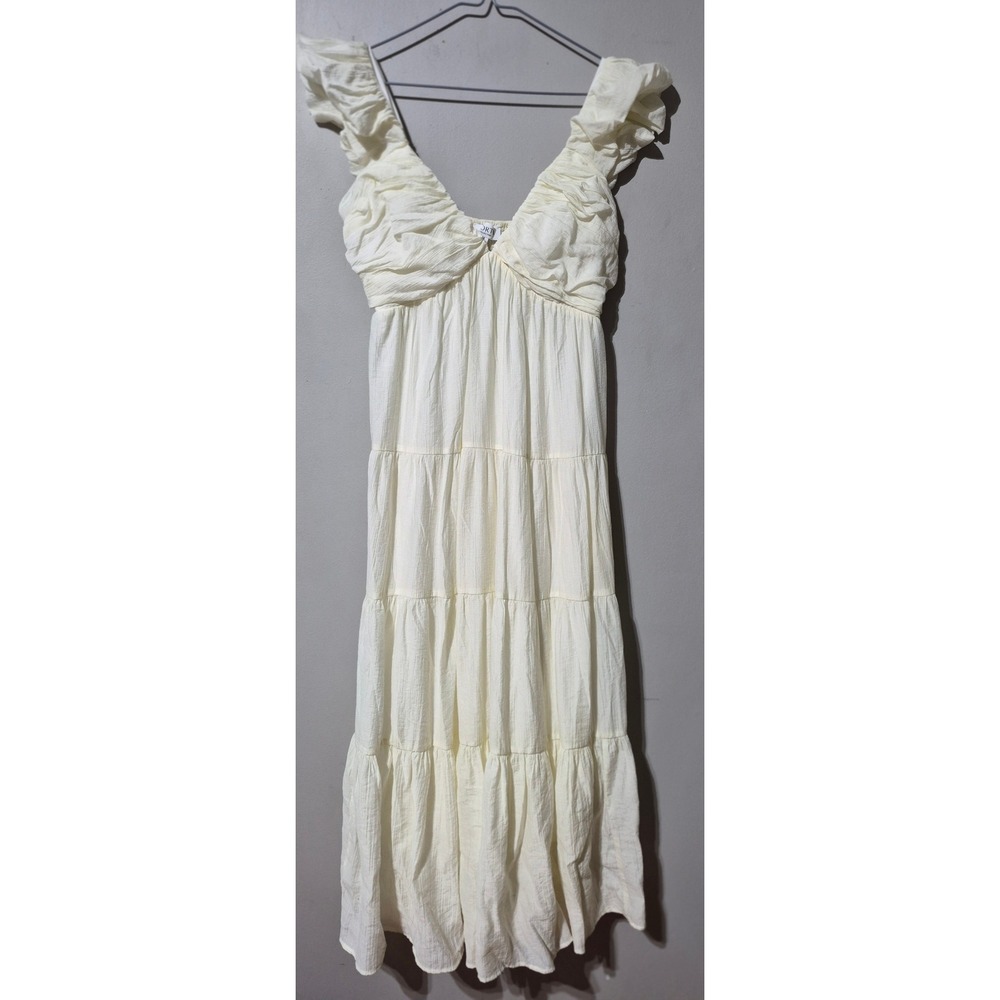 Worth Collective Cream Ruffle Tiered  Dress Smocked Back MD3623 Womens Medium